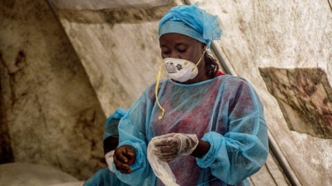 Health worker in an Ebola screening unit in Kenema government hospital