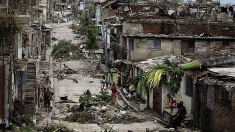 destroyed street in Haiti