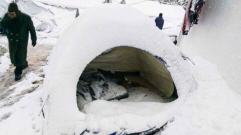 tent covered in snow