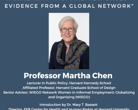 Event flyer with headshot of Professor Martha Chen, title of Professor Chen's presentation, and registration information.