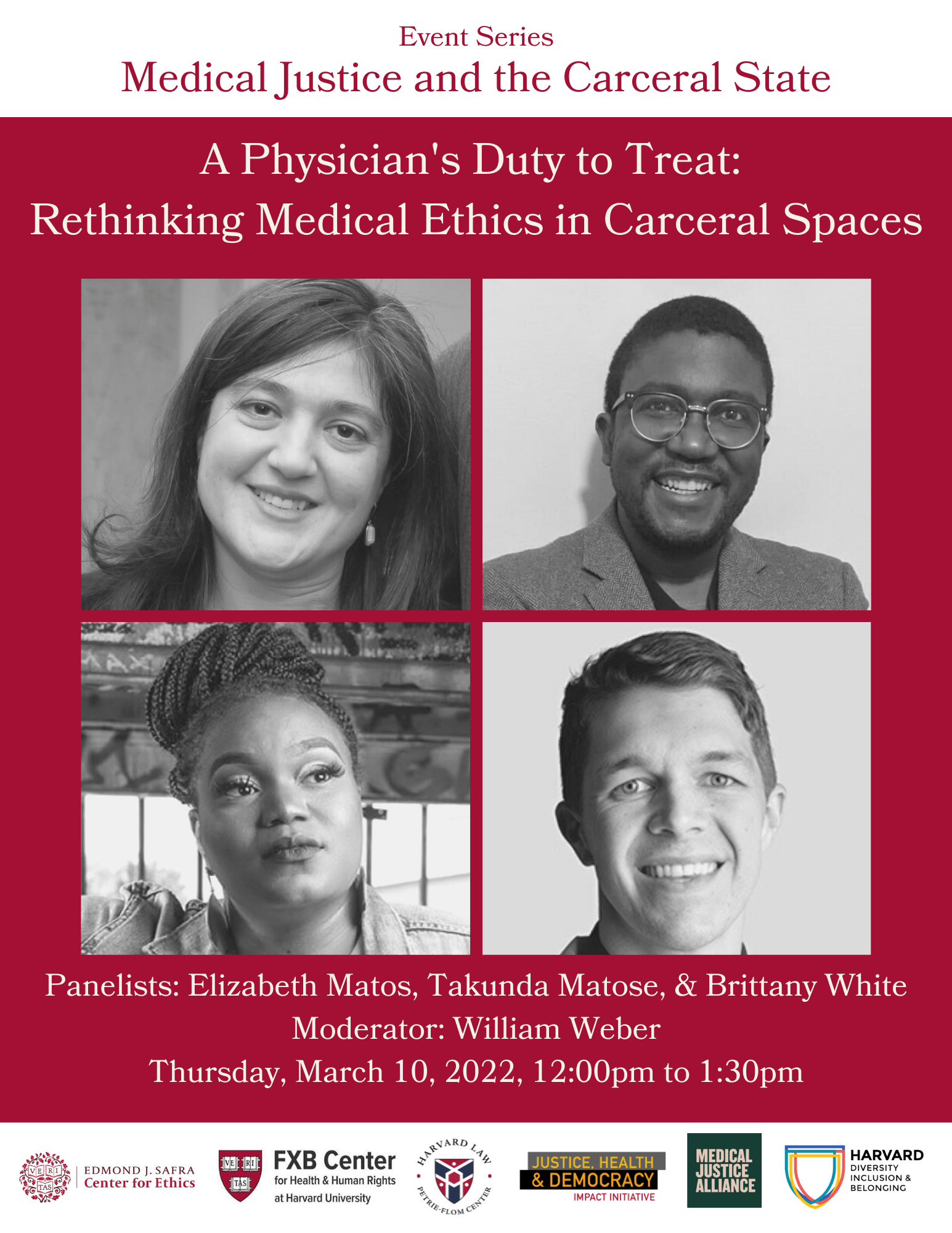 March 10 event flyer with title of event and headshots of speakers