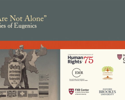 Flier for the exhibition "We Are Not Alone": Legacies of Eugenics on display at Kresge Student Lounge