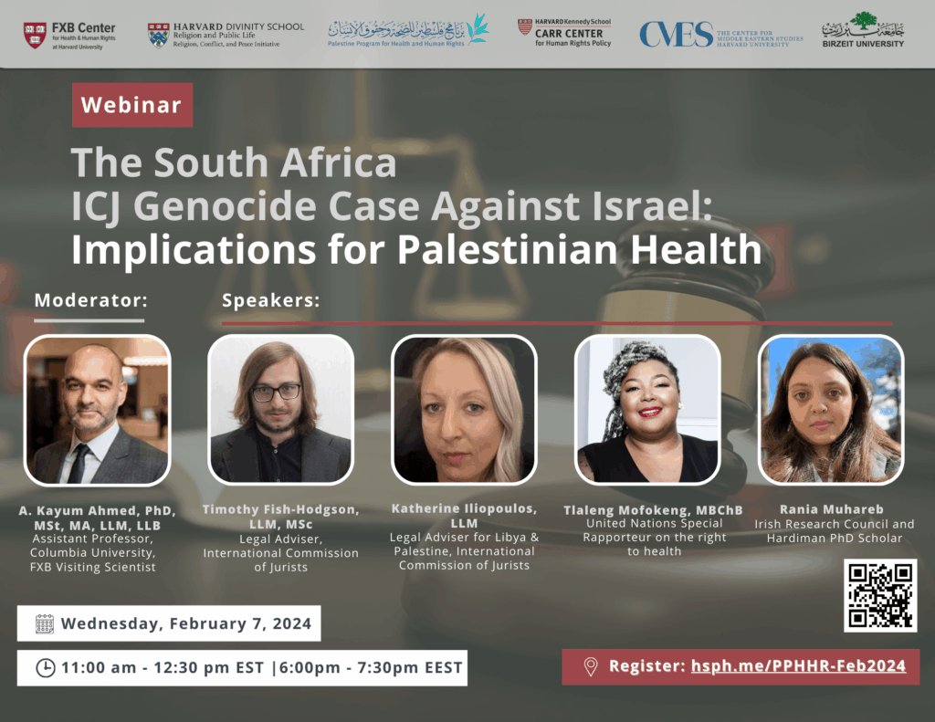 Webinar: The South Africa ICJ Genocide Case Against Israel: Implications for Palestinian Health