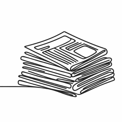 One line drawing of a stack of news newspapers
