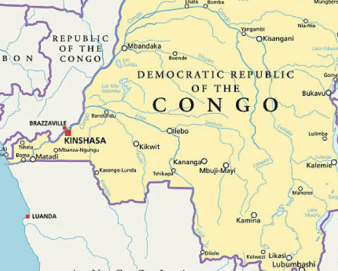 Map of the Democratic Republic of the Congo.