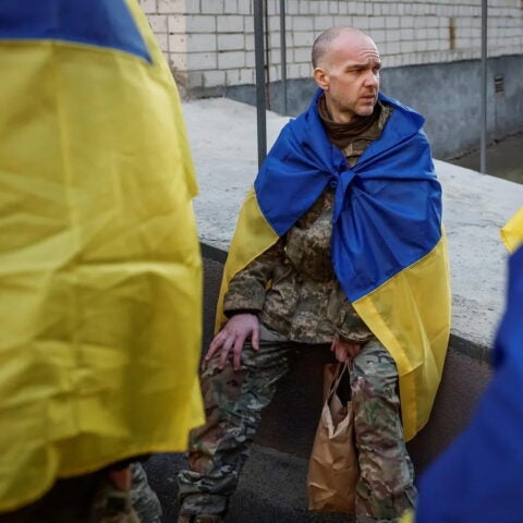 A Ukrainian prisoners of war (POW) returns after a swap, amid Russia's attack on Ukraine, in an undisclosed location in Ukraine March 19, 2025. Photo by Alina Smutko/Reuters.