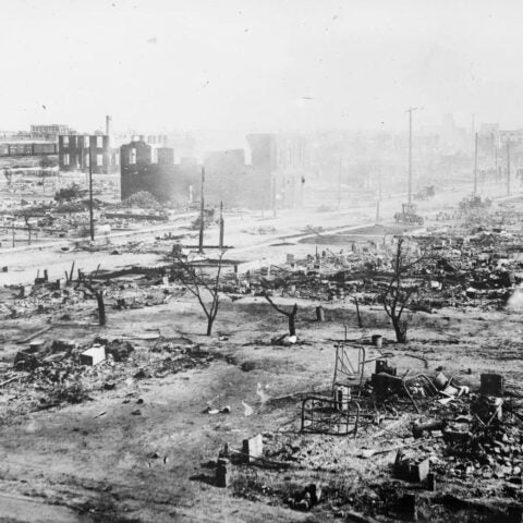 The Greenwood district after the massacre in Tulsa, Okla., in 1921. Credit: Library of Congress