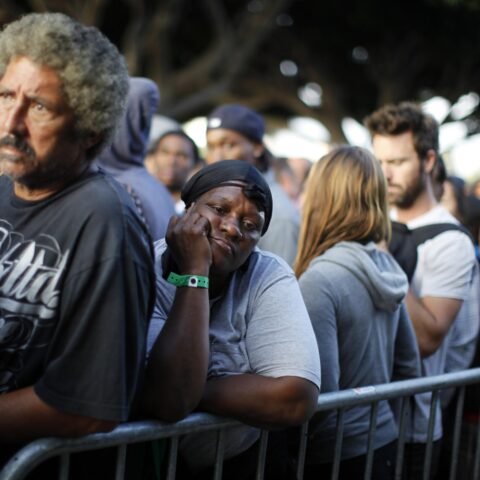 People wait for an exam at the Care Harbor/LA free clinic that provides free dental work, medical exams, screenings and immunizations, in Los Angeles, California, on September 27, 2012. REUTERS/Lucy Nicholson