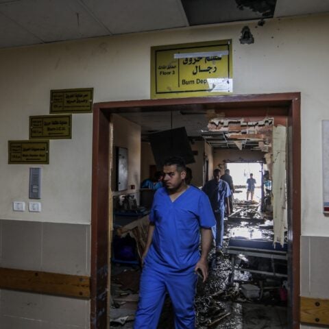 Israeli warplanes targeted the burns department at Nasser Hospital in Khan Yunis, southern Gaza Strip, on May 13, 2025