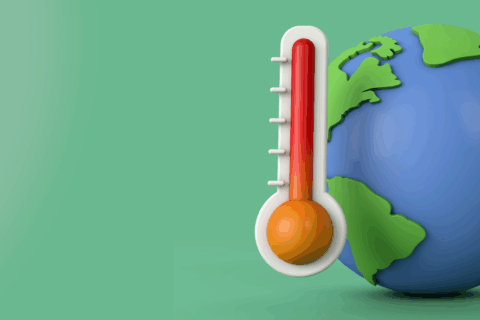 Graphic of 3D earth with a thermometer next to it.