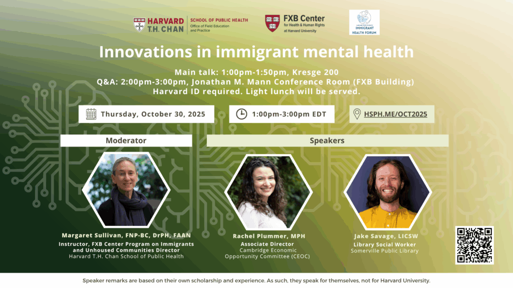 Innovations in immigrant mental health flier. Margaret (Maggie) Sullivan, Rachel Plummer, Jake Savage.