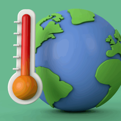Graphic of 3D earth with a thermometer next to it.