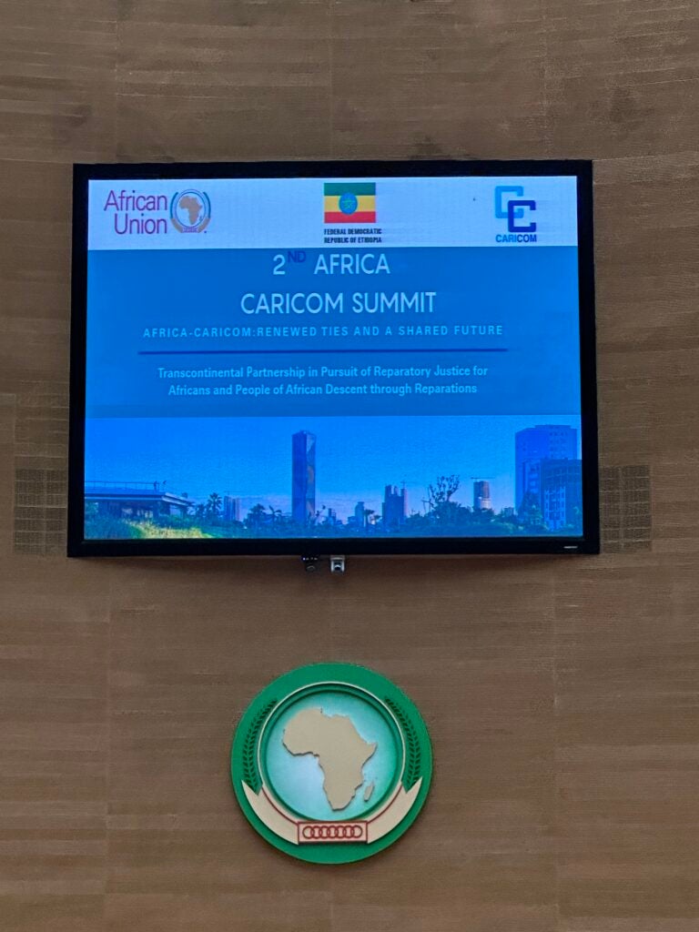 Screen showing schedule during the Second Africa-CARICOM Summit in Addis Ababa, September 2025.