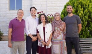 The FXB Palestine Program for Health and Human Rights leadership collective, from left to right: Osama Tanous, David Mills, Yara Asi, Weeam Hammoudeh, Bram Wispelwey.