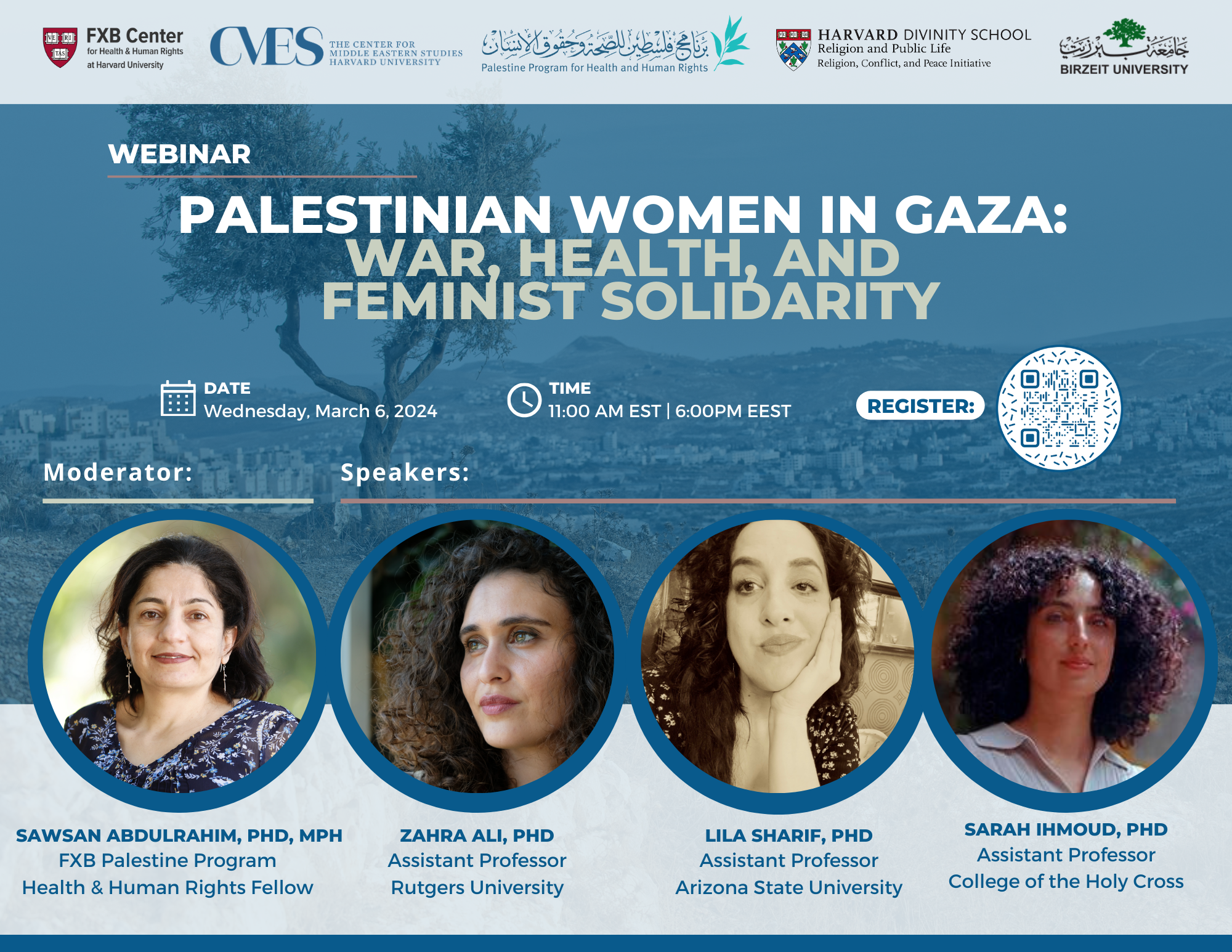 Webinar Flier: Palestinian Women in Gaza: War, Health and Feminist Soldarity.